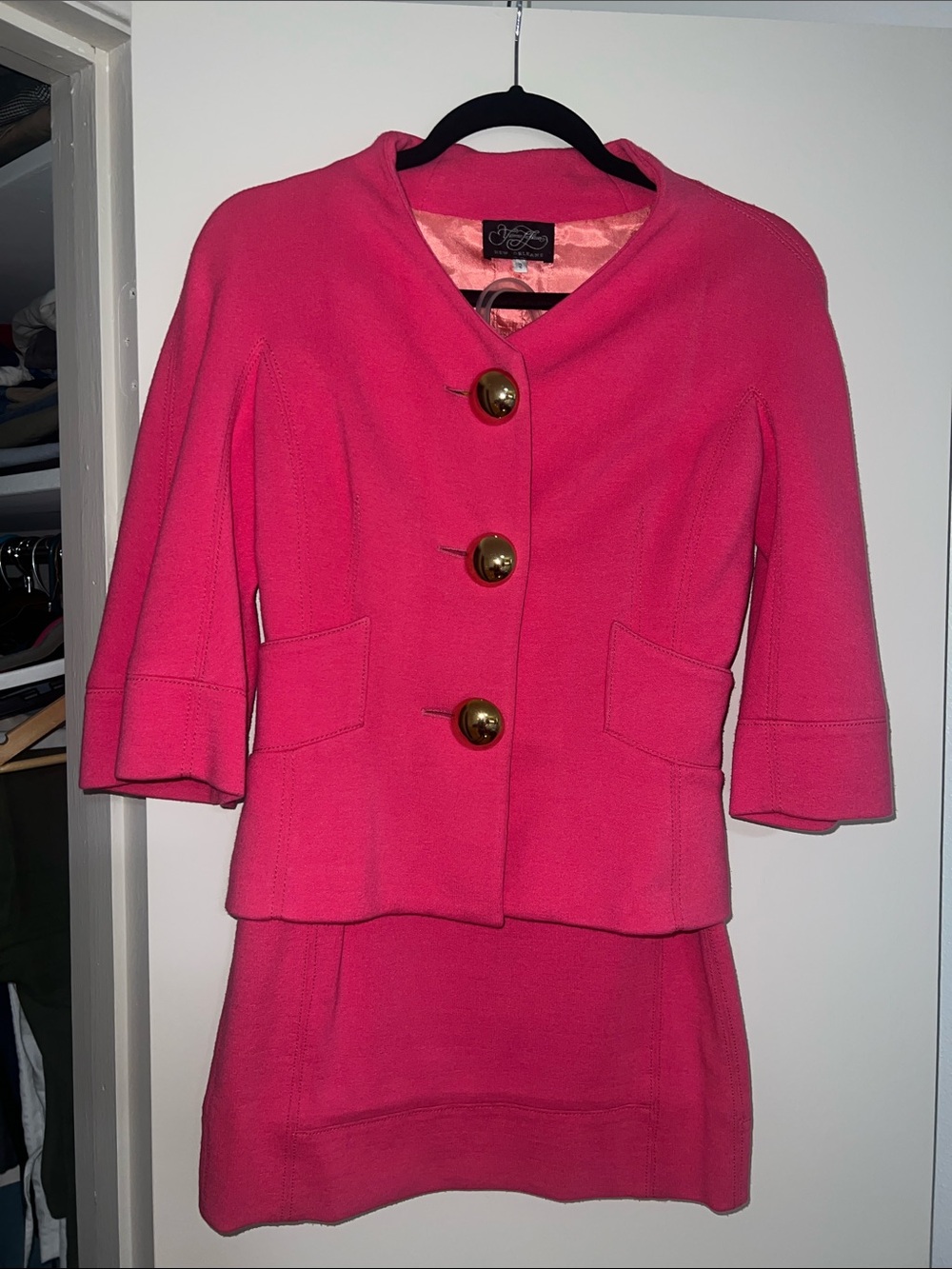 New Orlean’s Yvonne La FleurWomens Bright Pink Button Front Jacket and Skirt Set